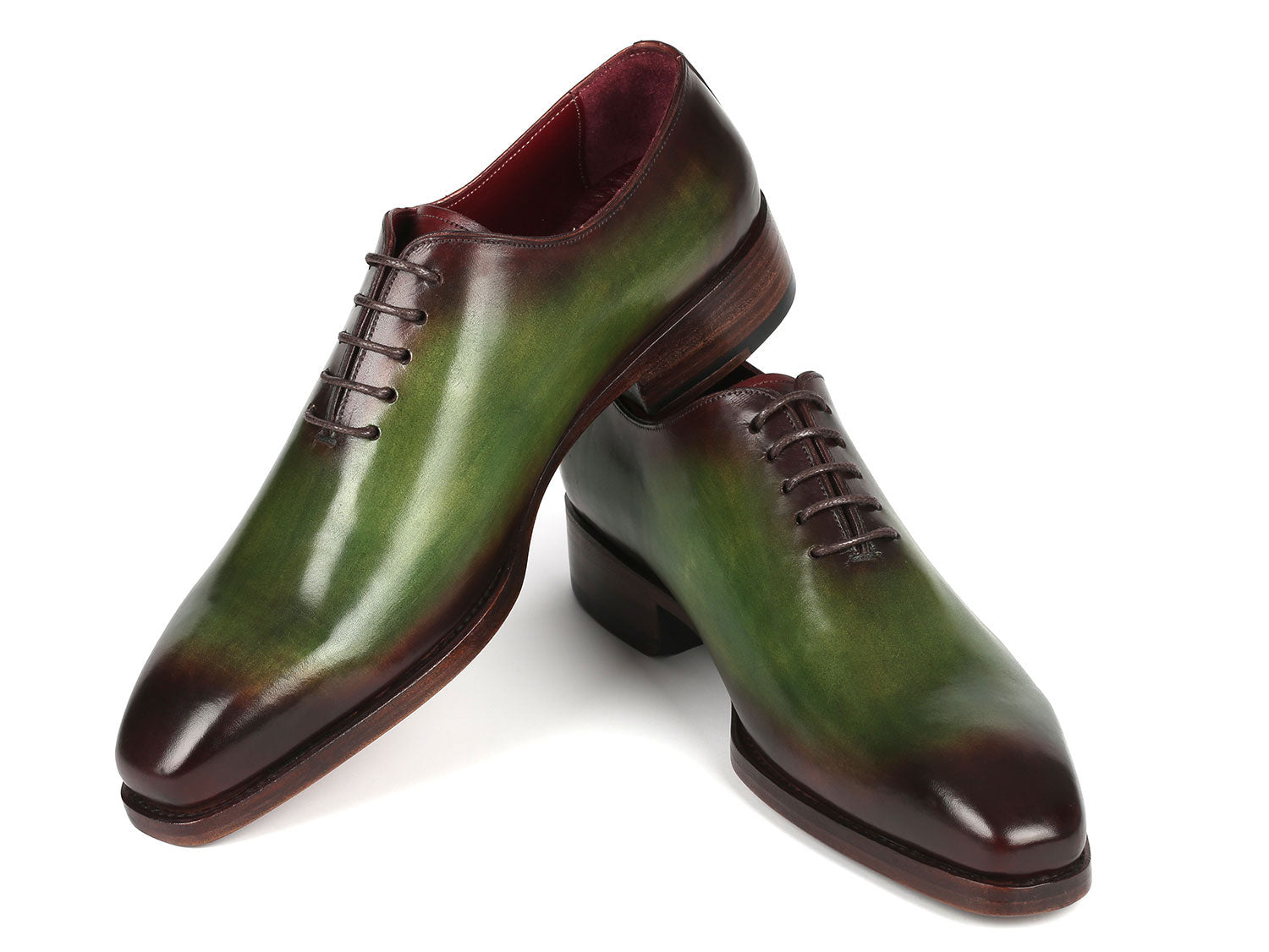 Paul Parkman Goodyear Welted Wholecut Oxfords Green &amp; Bordeaux (ID