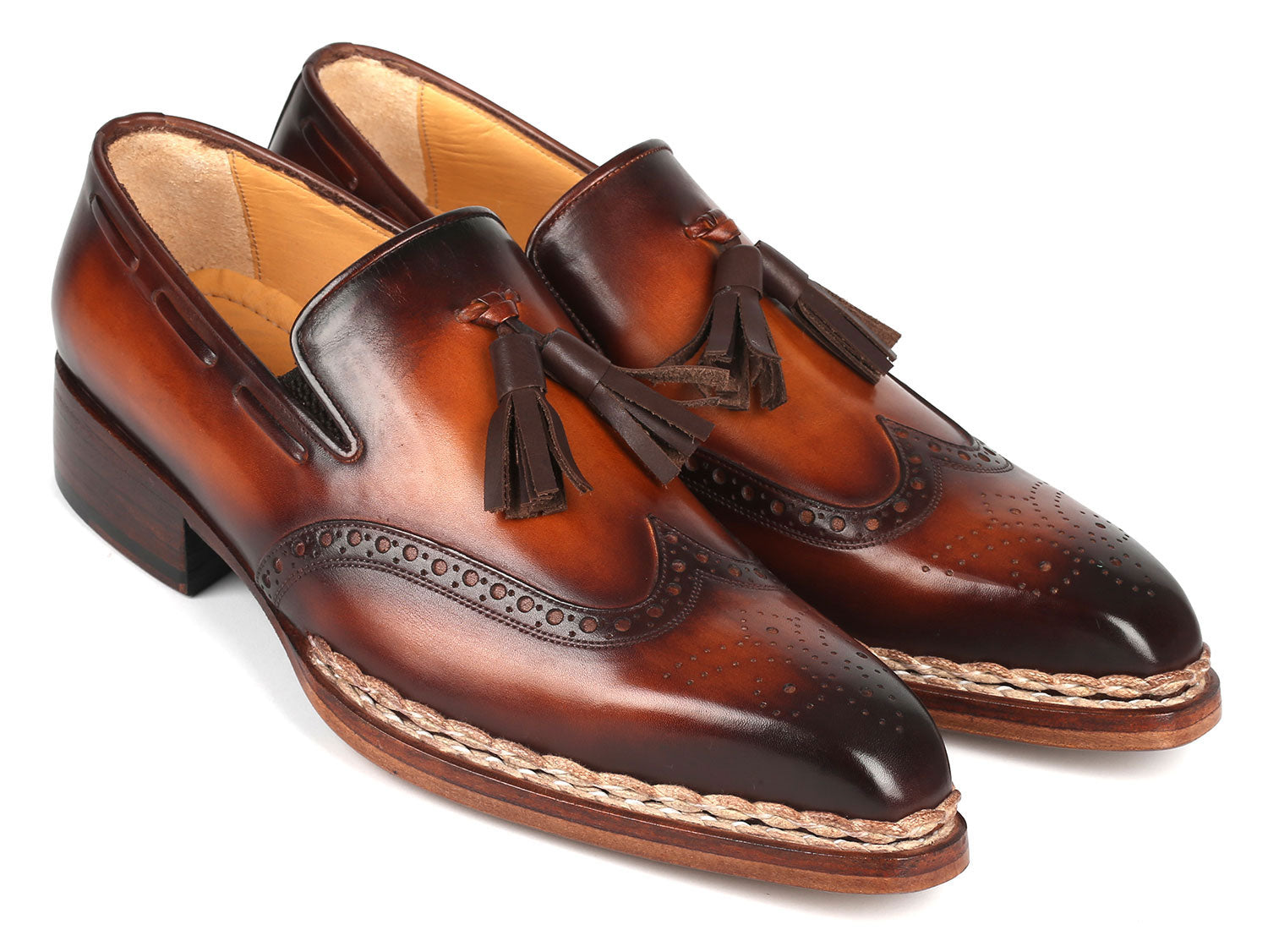 Paul Parkman Norwegian Welted Tassel Loafers Brown Burnished (ID