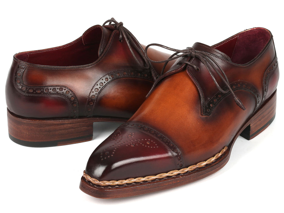 Paul Parkman Norwegian Welted Cap Toe Derby Shoes Bordeaux &amp; Brown (ID