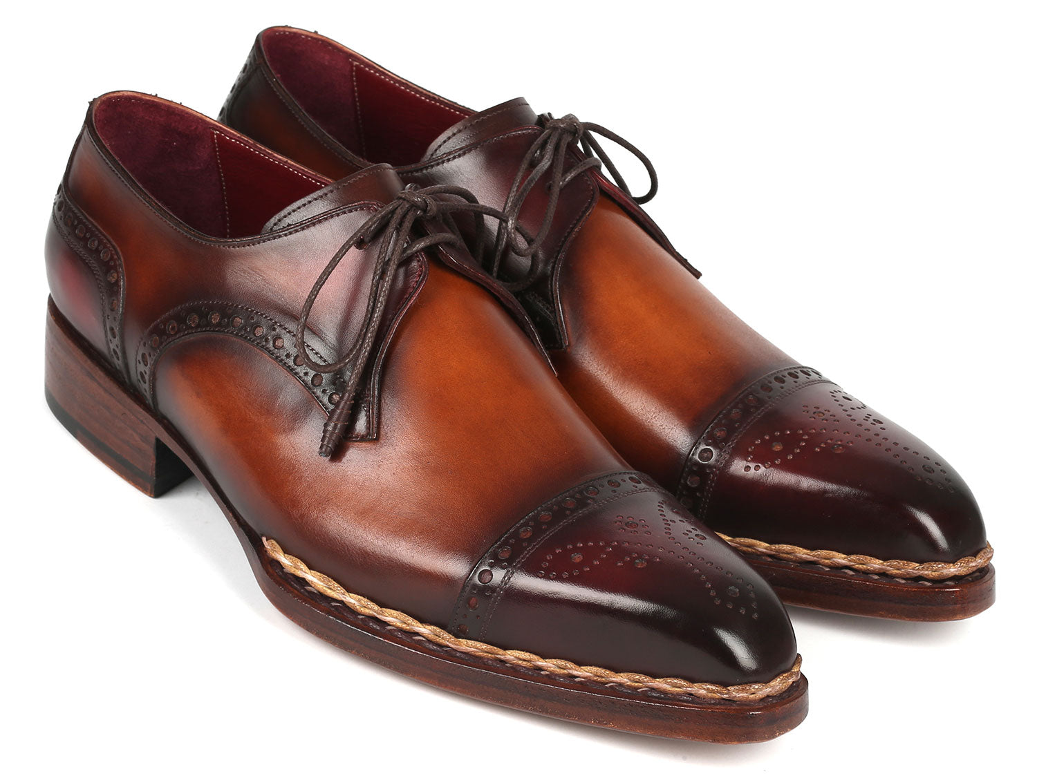 Paul Parkman Norwegian Welted Cap Toe Derby Shoes Bordeaux &amp; Brown (ID