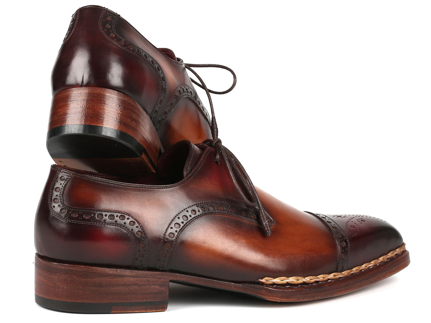 Paul Parkman Norwegian Welted Cap Toe Derby Shoes Bordeaux &amp; Brown (ID