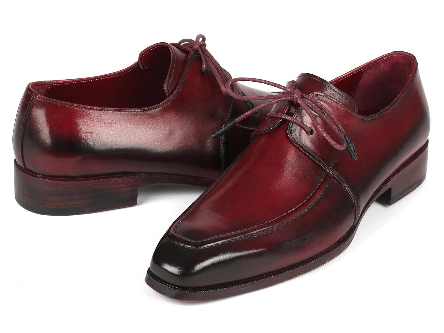 Paul Parkman Bordeaux Leather Apron Derby Shoes For Men (ID