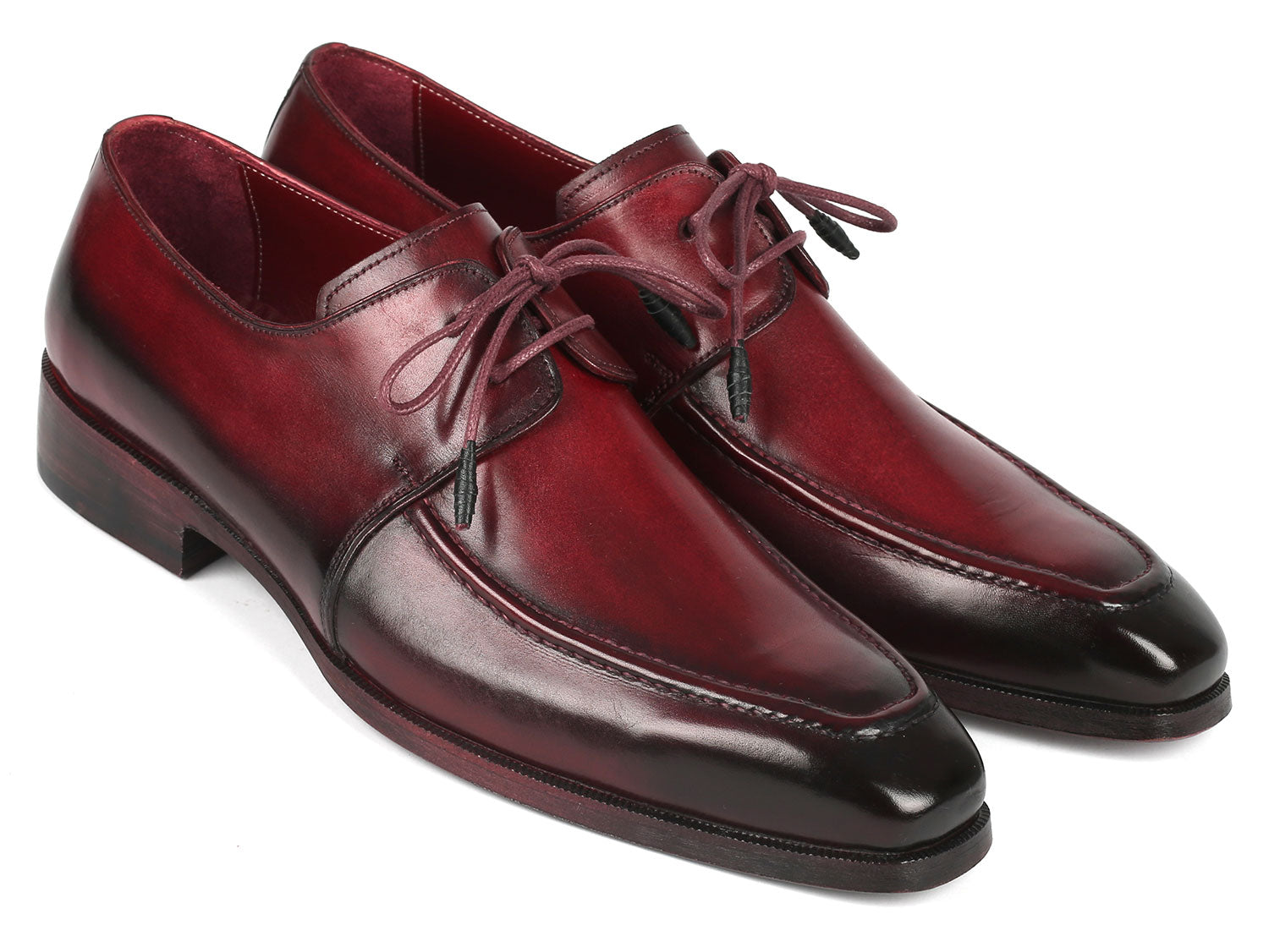 Paul Parkman Bordeaux Leather Apron Derby Shoes For Men (ID