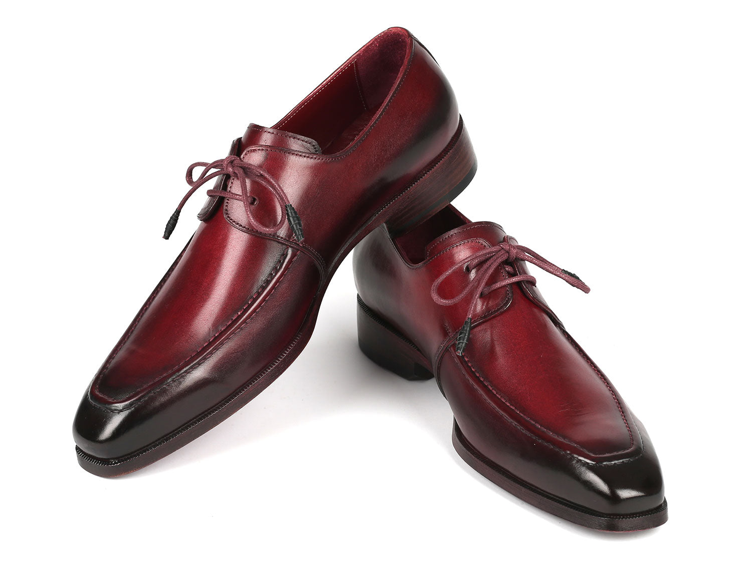 Paul Parkman Bordeaux Leather Apron Derby Shoes For Men (ID