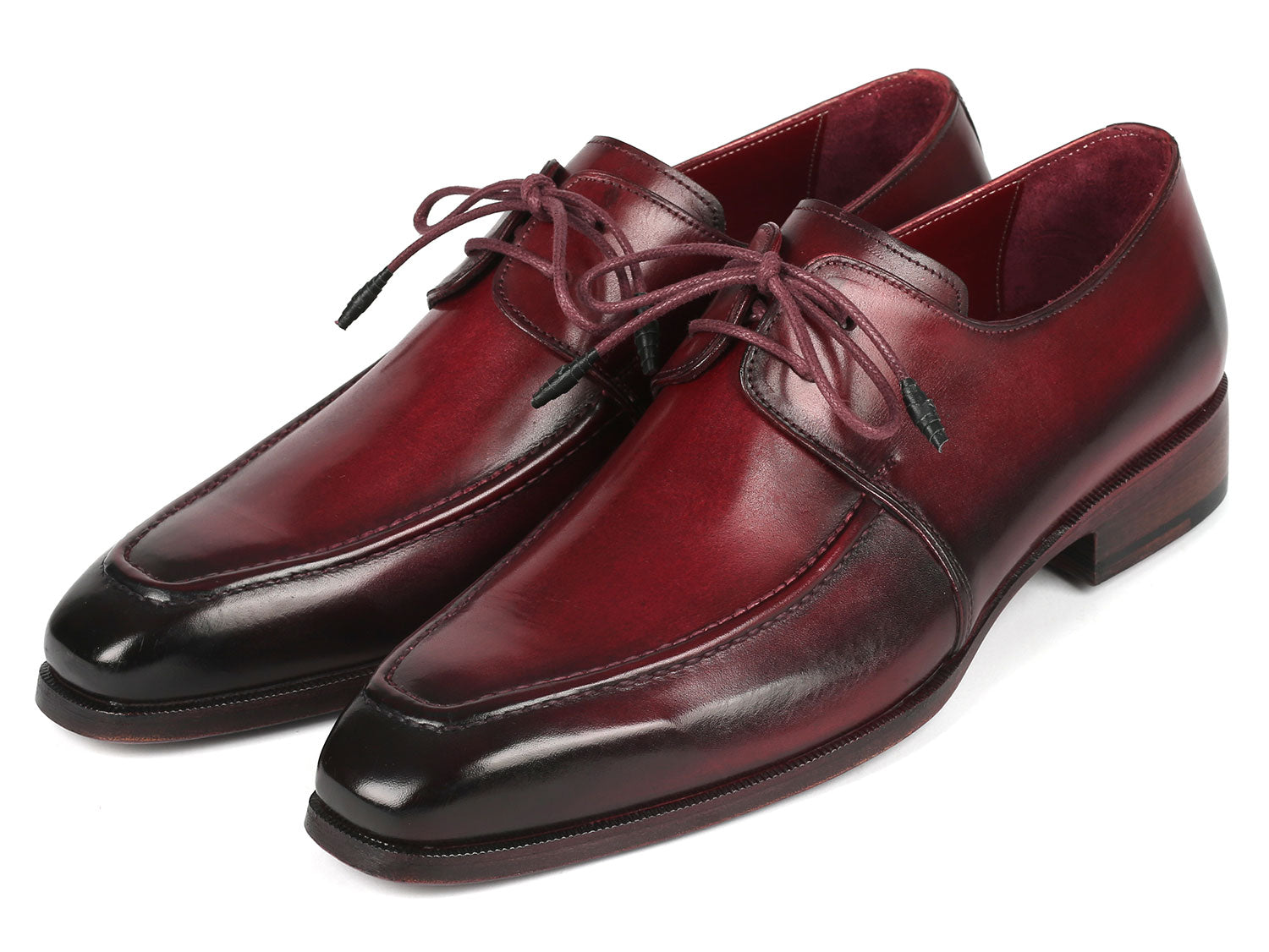 Paul Parkman Bordeaux Leather Apron Derby Shoes For Men (ID