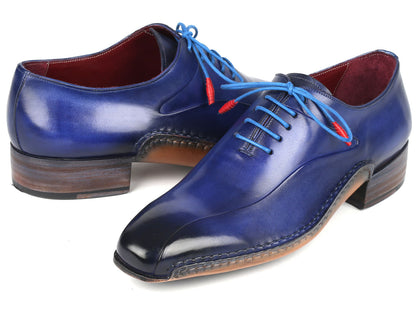 Paul Parkman Blue Leather Oxford Shoes Side Hand-Sewn (ID