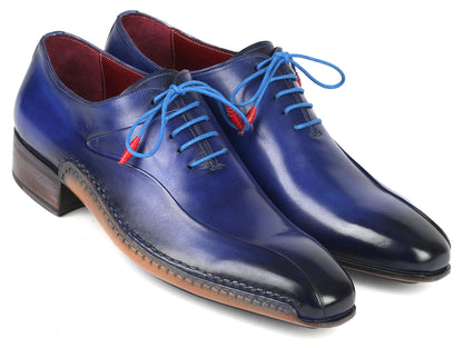 Paul Parkman Blue Leather Oxford Shoes Side Hand-Sewn (ID