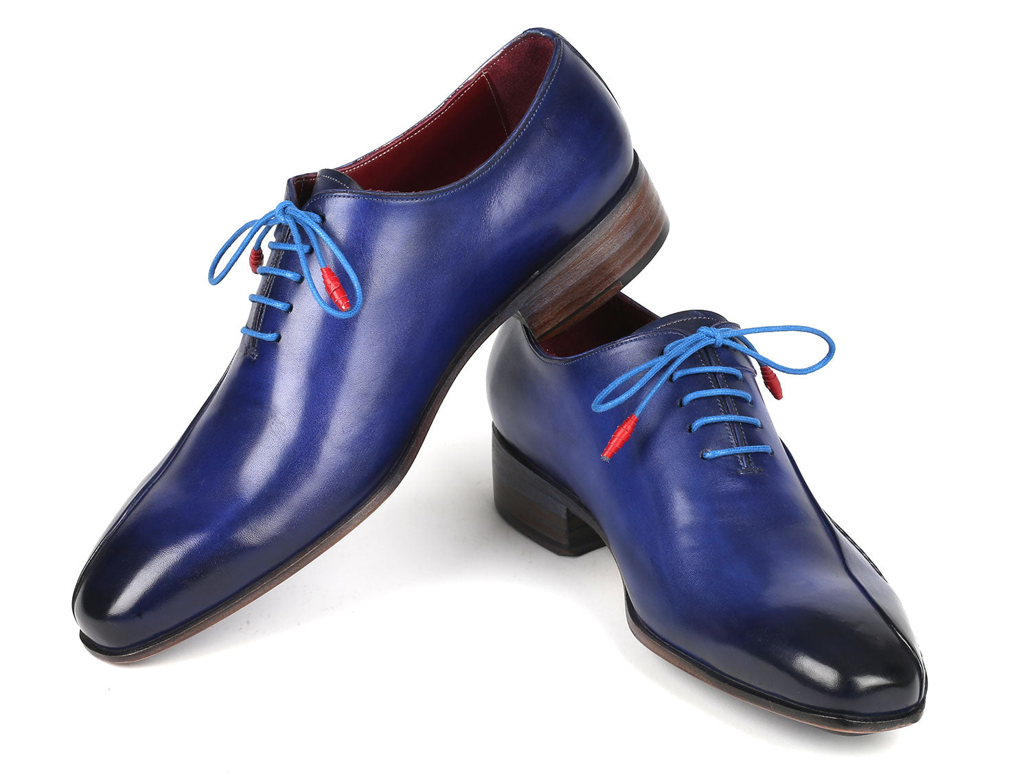 Paul Parkman Blue Leather Oxford Shoes Side Hand-Sewn (ID