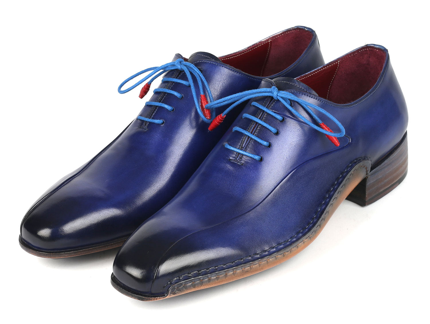 Paul Parkman Blue Leather Oxford Shoes Side Hand-Sewn (ID