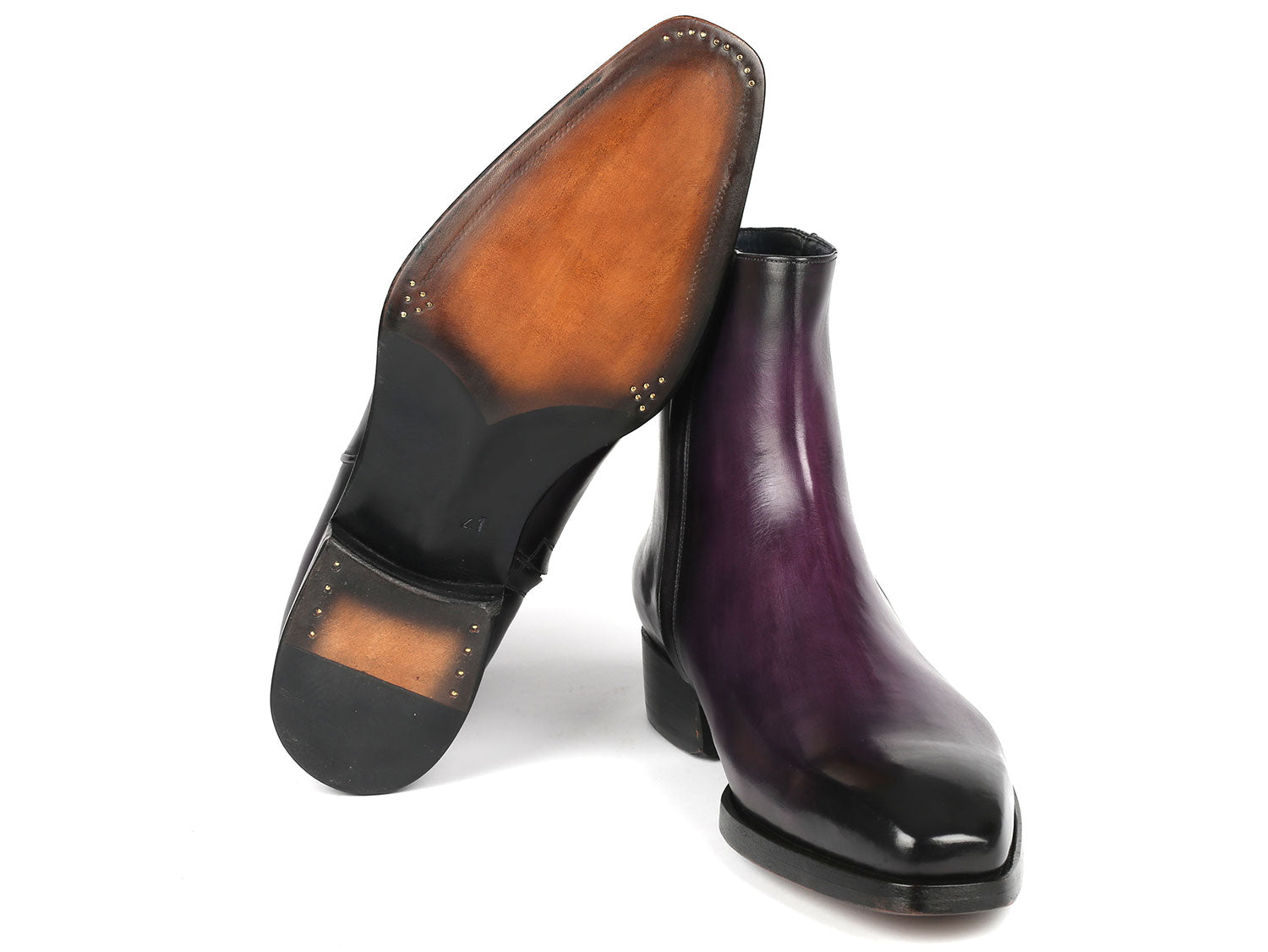 Paul Parkman Purple Burnished Side Zipper Boots Goodyear Welted (ID