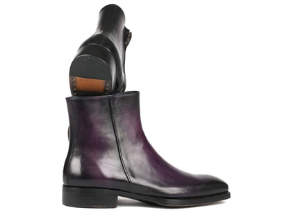 Paul Parkman Purple Burnished Side Zipper Boots Goodyear Welted (ID