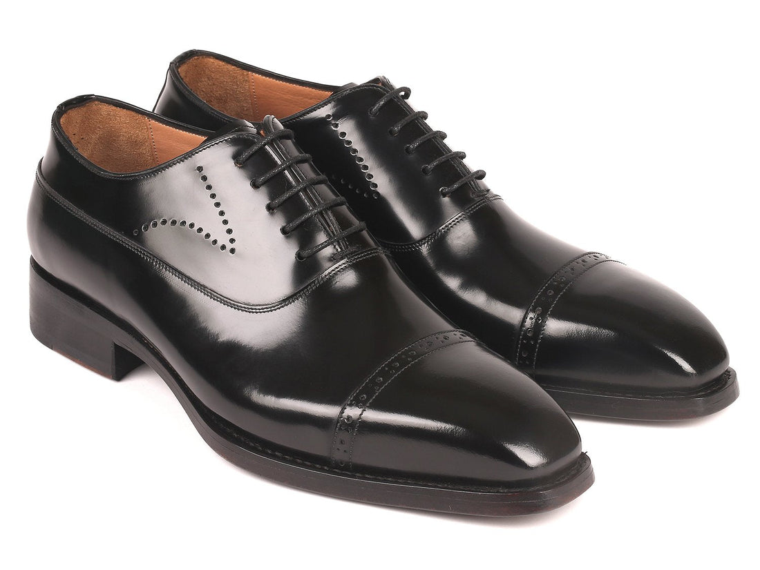 Paul Parkman Goodyear Welted Cap Toe Oxfords Black Polished Leather (ID