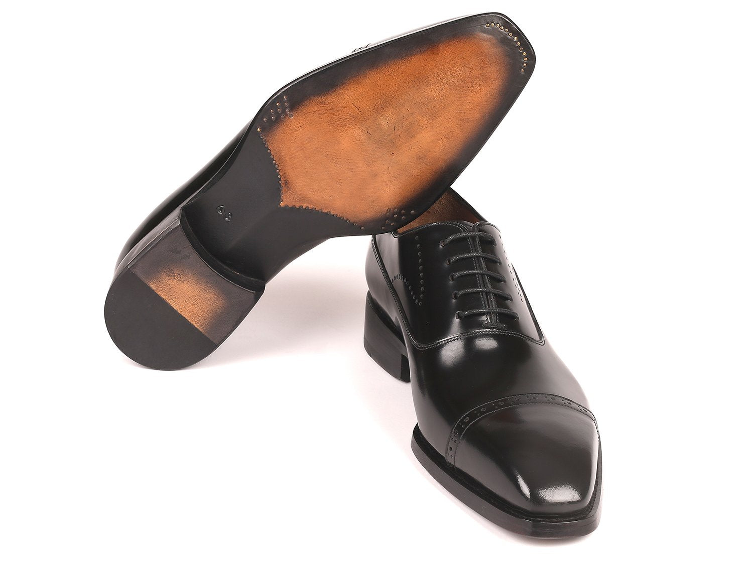 Paul Parkman Goodyear Welted Cap Toe Oxfords Black Polished Leather (ID