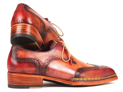 Paul Parkman Norwegian Welted Wingtip Derby Shoes Red &amp; Camel (ID