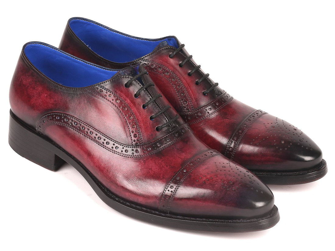 Paul Parkman Bordeaux Burnished Goodyear Welted Cap Toe Oxford Shoes (ID