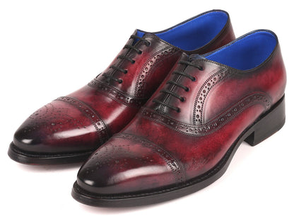 Paul Parkman Bordeaux Burnished Goodyear Welted Cap Toe Oxford Shoes (ID