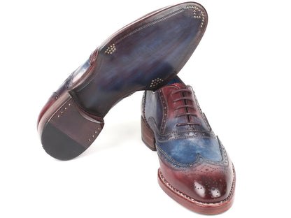 Paul Parkman Goodyear Welted Two Tone Wingtip Oxfords Blue &amp; Bordeaux (ID