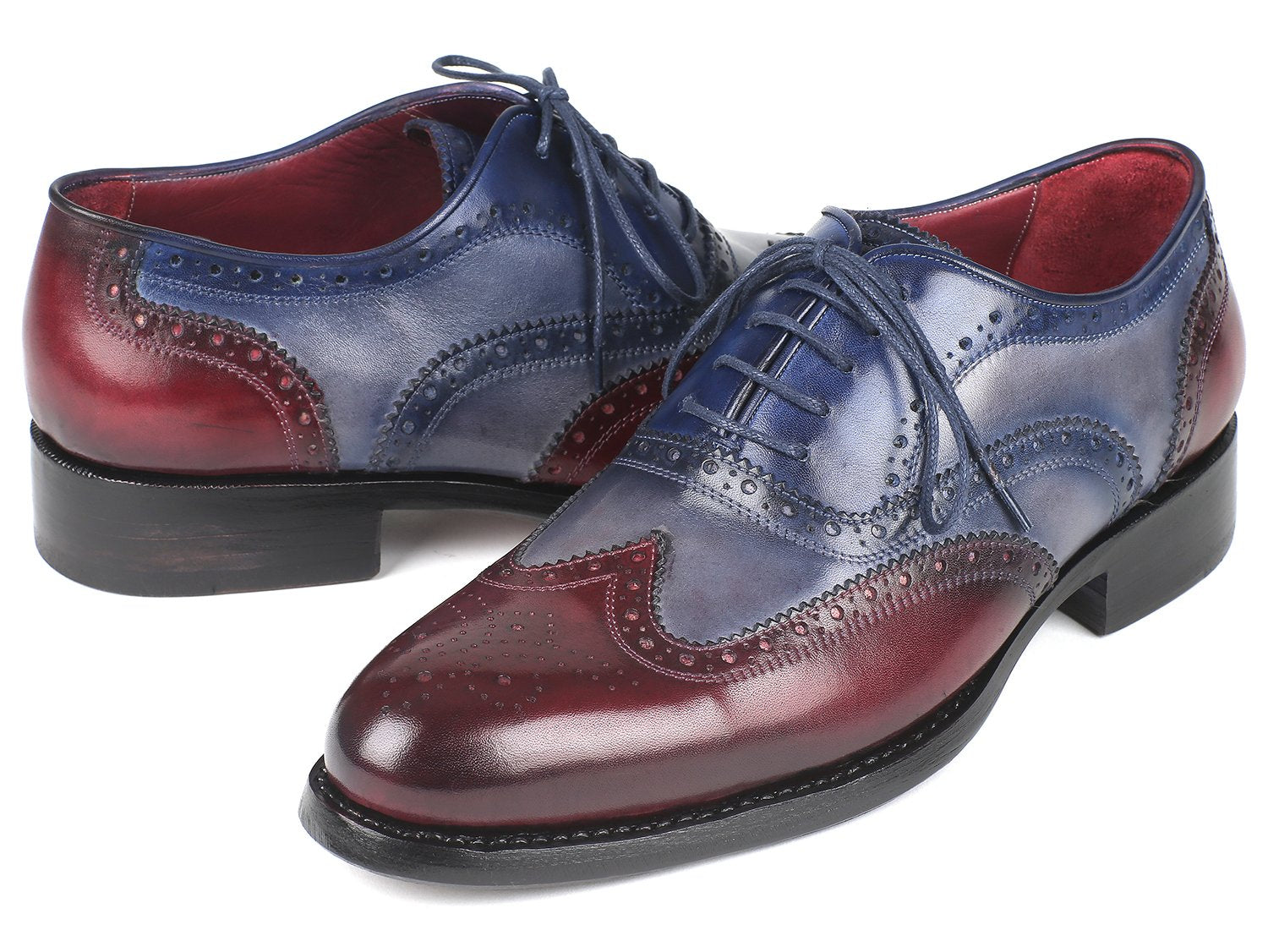 Paul Parkman Wingtip Oxfords Goodyear Welted Bordeuax Grey Blue (ID