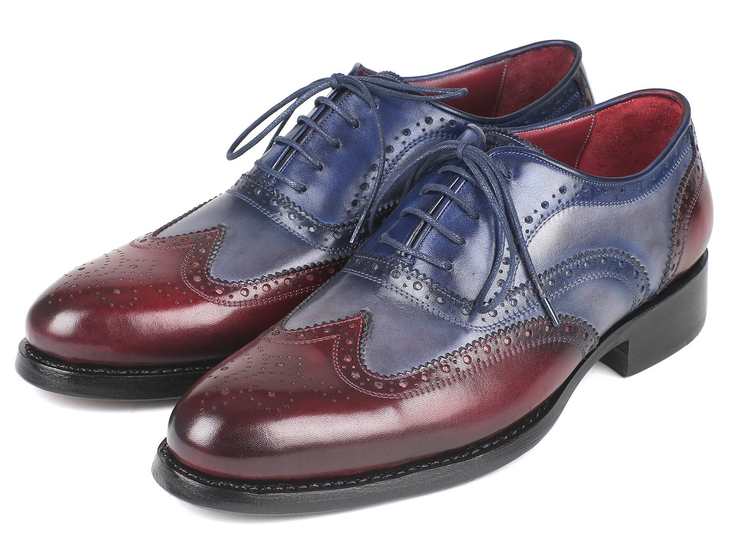 Paul Parkman Wingtip Oxfords Goodyear Welted Bordeuax Grey Blue (ID