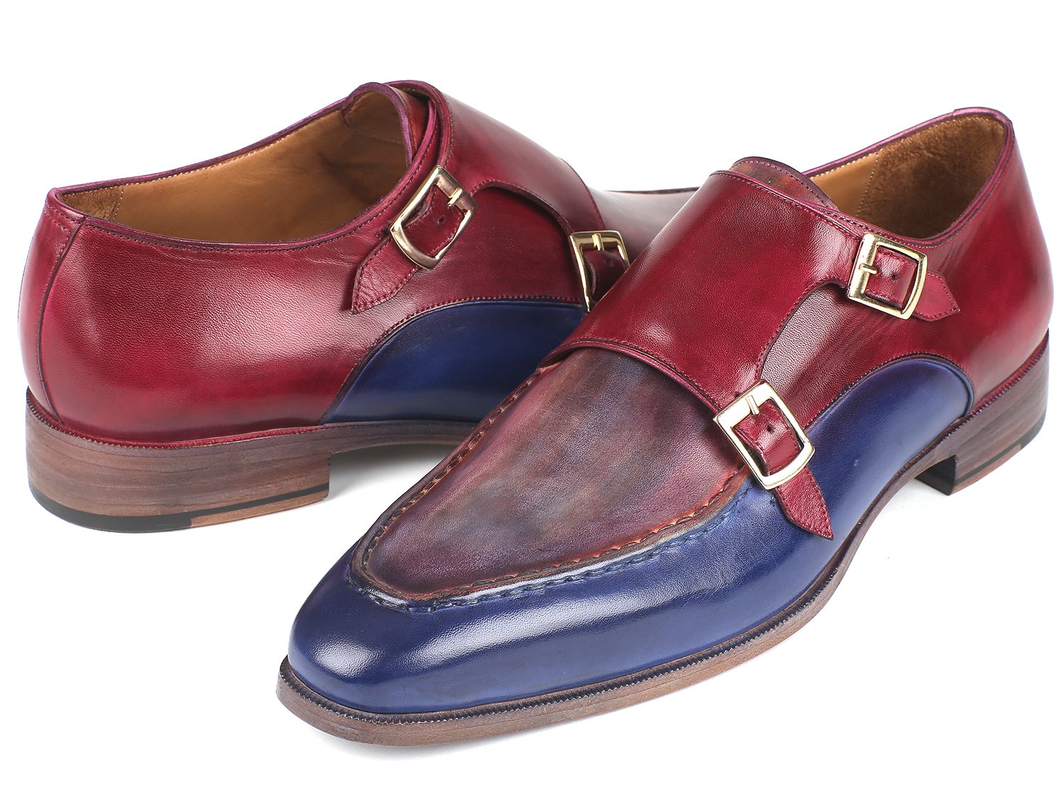 Paul Parkman Blue &amp; Bordeaux Double Monkstraps (ID