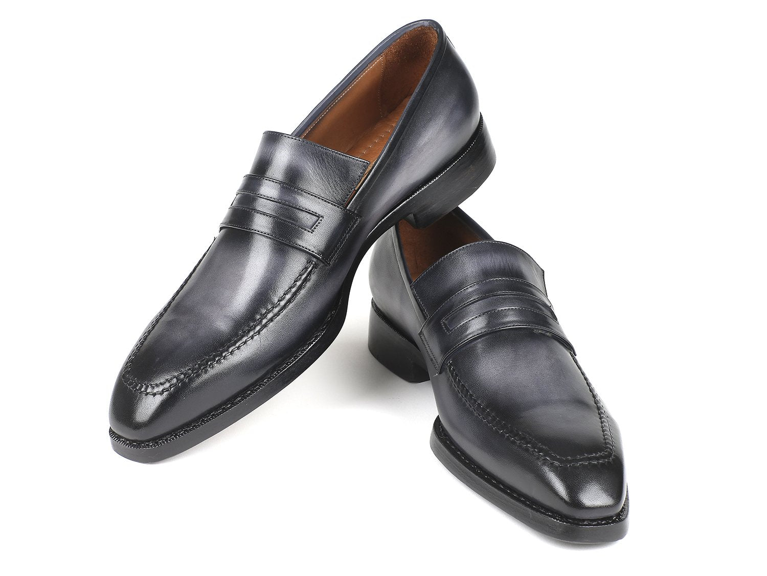 Paul Parkman Gray Burnished Goodyear Welted Loafers (ID