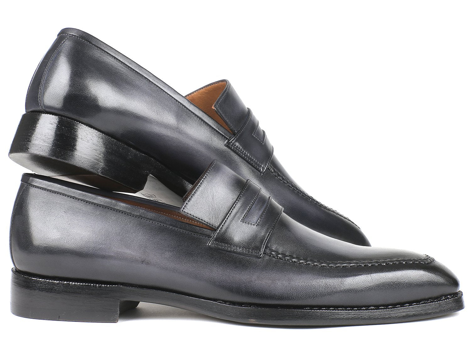 Paul Parkman Gray Burnished Goodyear Welted Loafers (ID