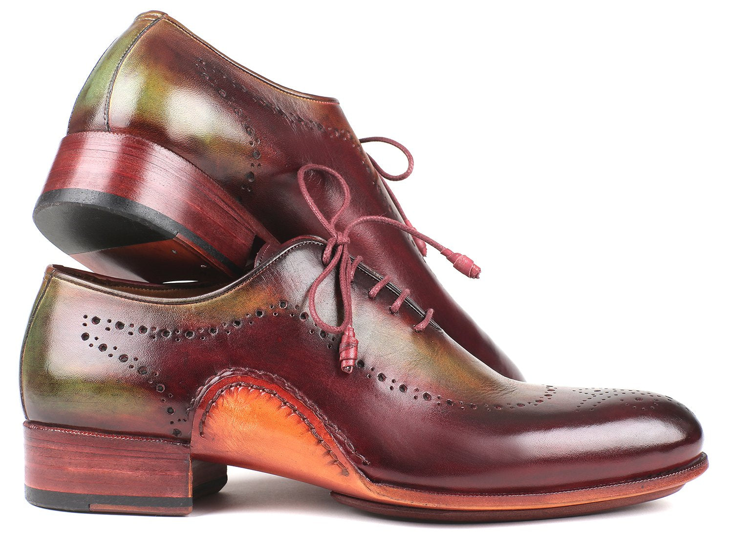 Paul Parkman Opanka Construction Green &amp; Bordeaux Oxfords (ID