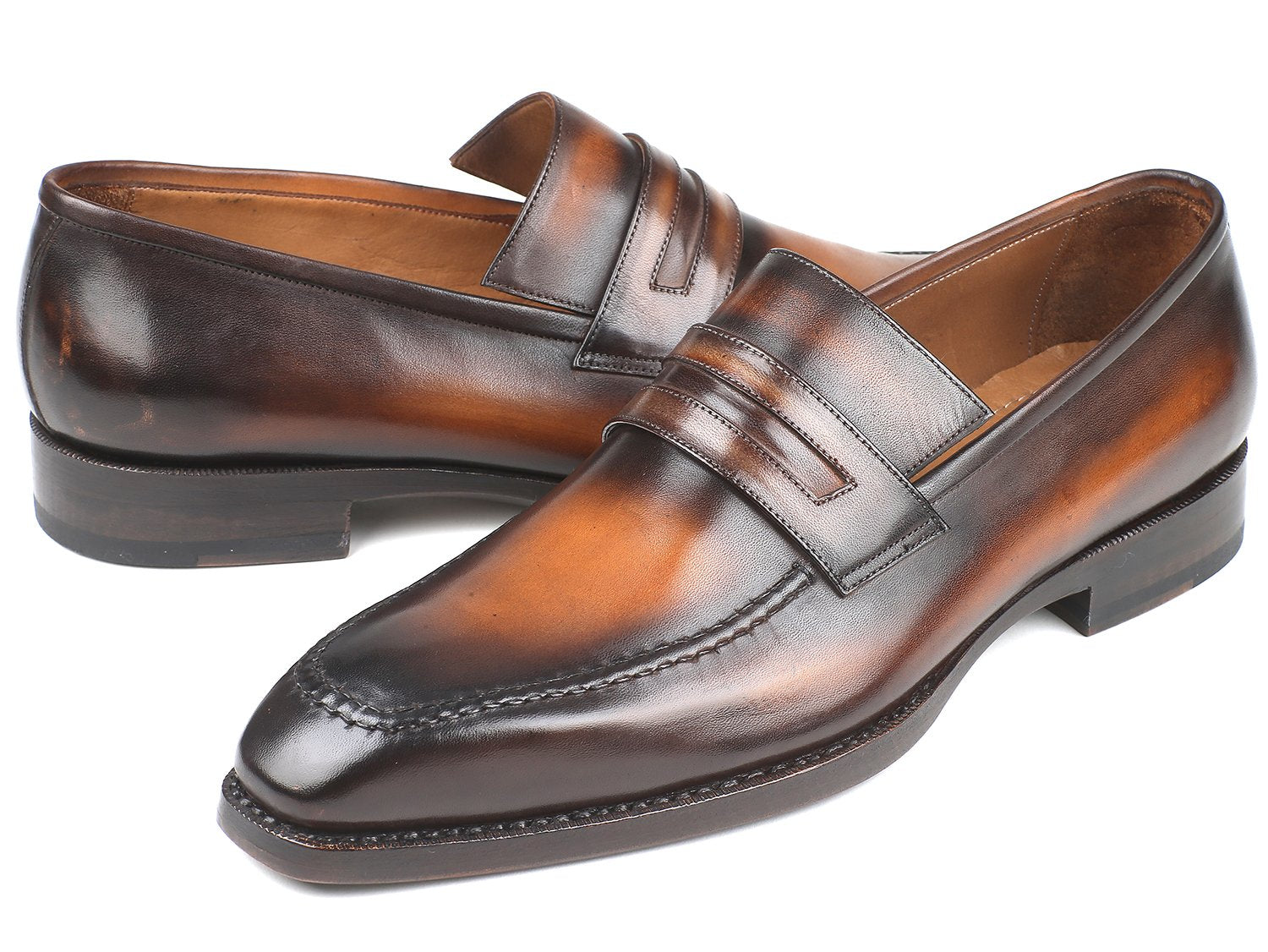 Paul Parkman Brown Burnished Goodyear Welted Loafers (ID