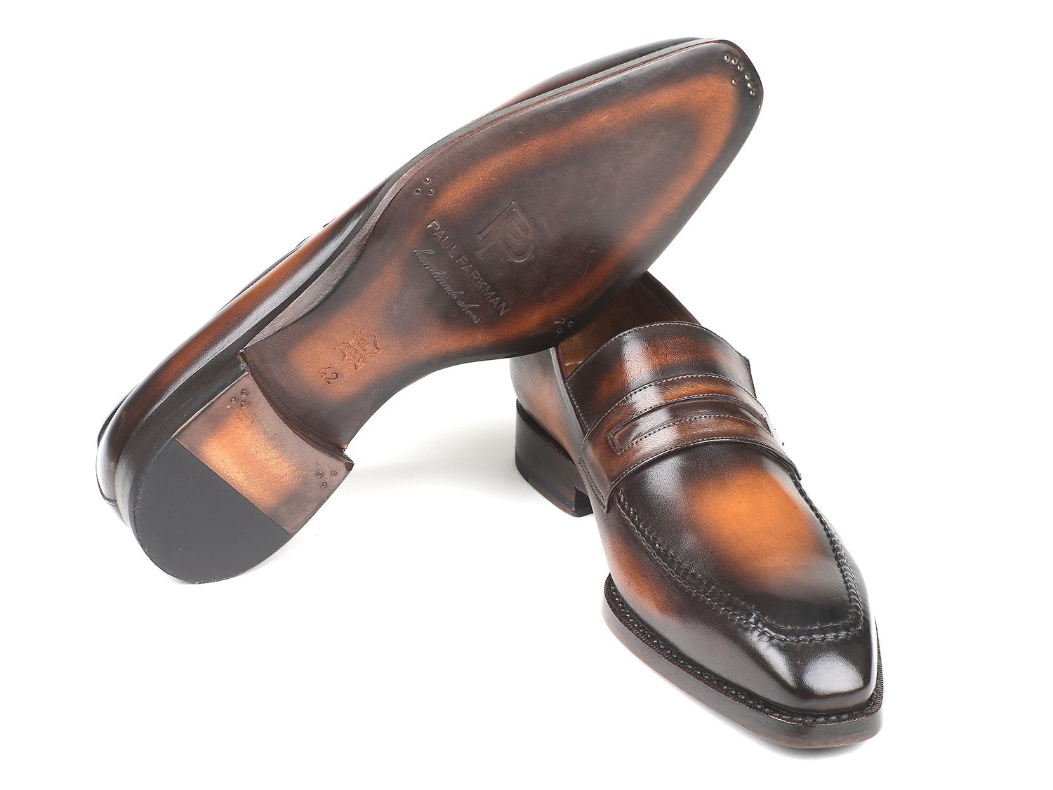 Paul Parkman Brown Burnished Goodyear Welted Loafers (ID