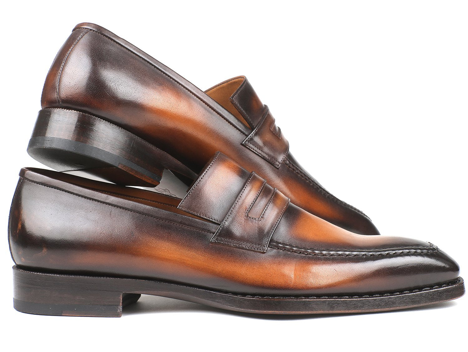 Paul Parkman Brown Burnished Goodyear Welted Loafers (ID