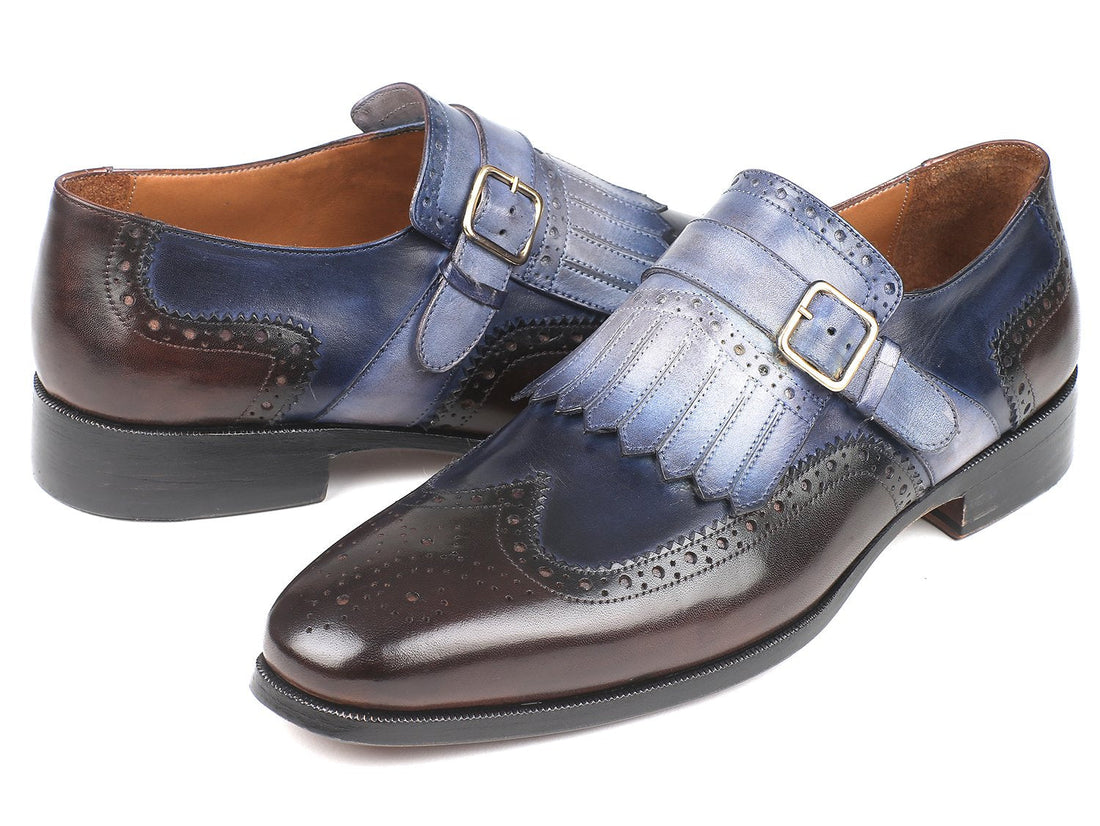 Paul Parkman Kiltie Monkstraps Blue &amp; Brown (ID