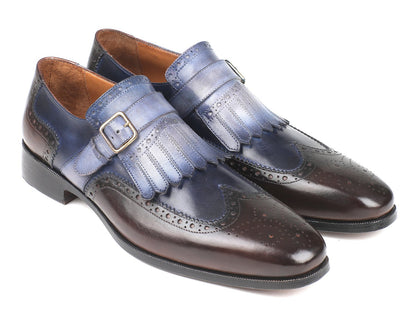 Paul Parkman Kiltie Monkstraps Blue &amp; Brown (ID