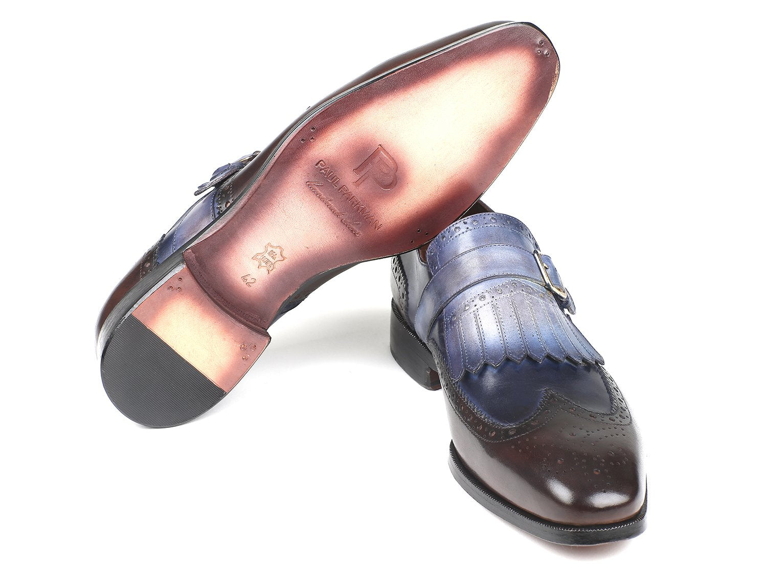 Paul Parkman Kiltie Monkstraps Blue &amp; Brown (ID