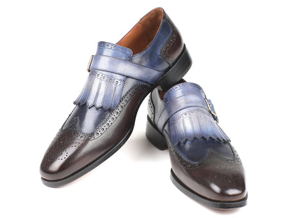 Paul Parkman Kiltie Monkstraps Blue &amp; Brown (ID