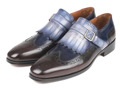 Paul Parkman Kiltie Monkstraps Blue &amp; Brown (ID