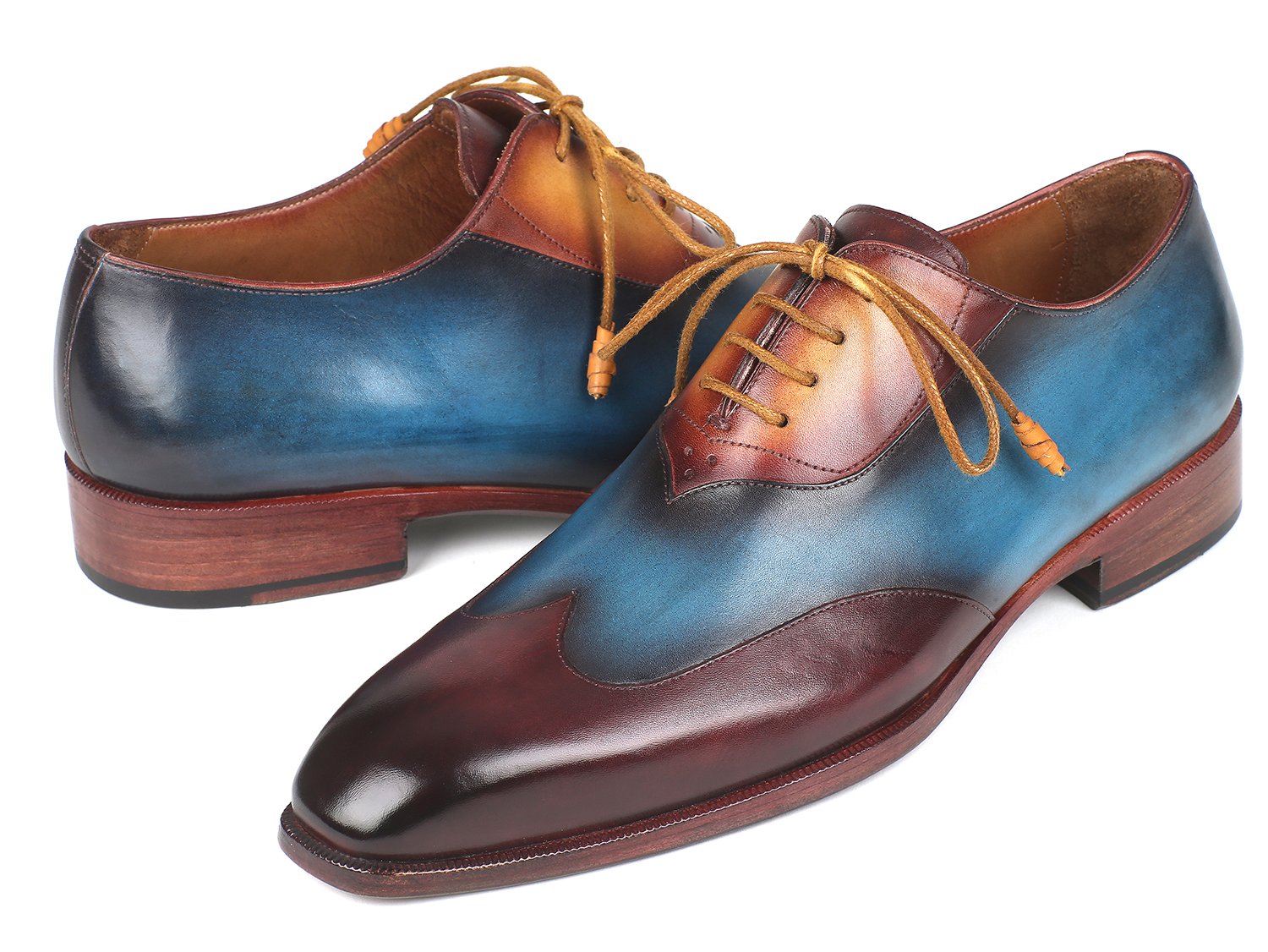 Paul Parkman Three Tone Wingtip Oxfords Bordeaux &amp; Blue &amp; Camel (ID