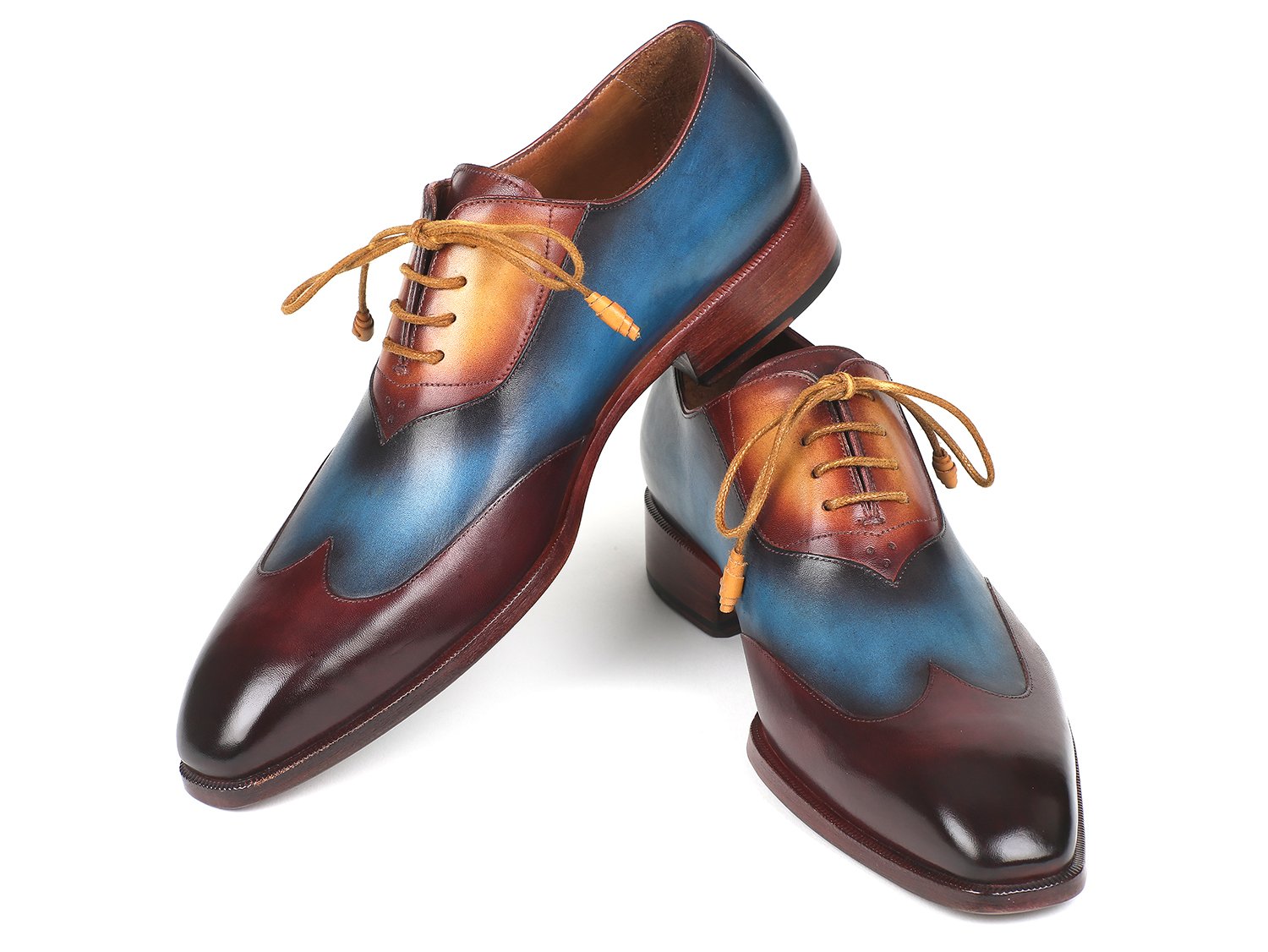 Paul Parkman Three Tone Wingtip Oxfords Bordeaux &amp; Blue &amp; Camel (ID