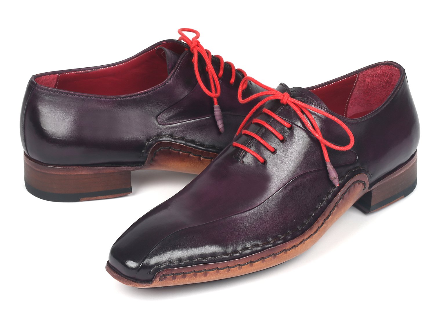 Paul Parkman Purple Leather Oxfords Side Hand-Sewn (ID