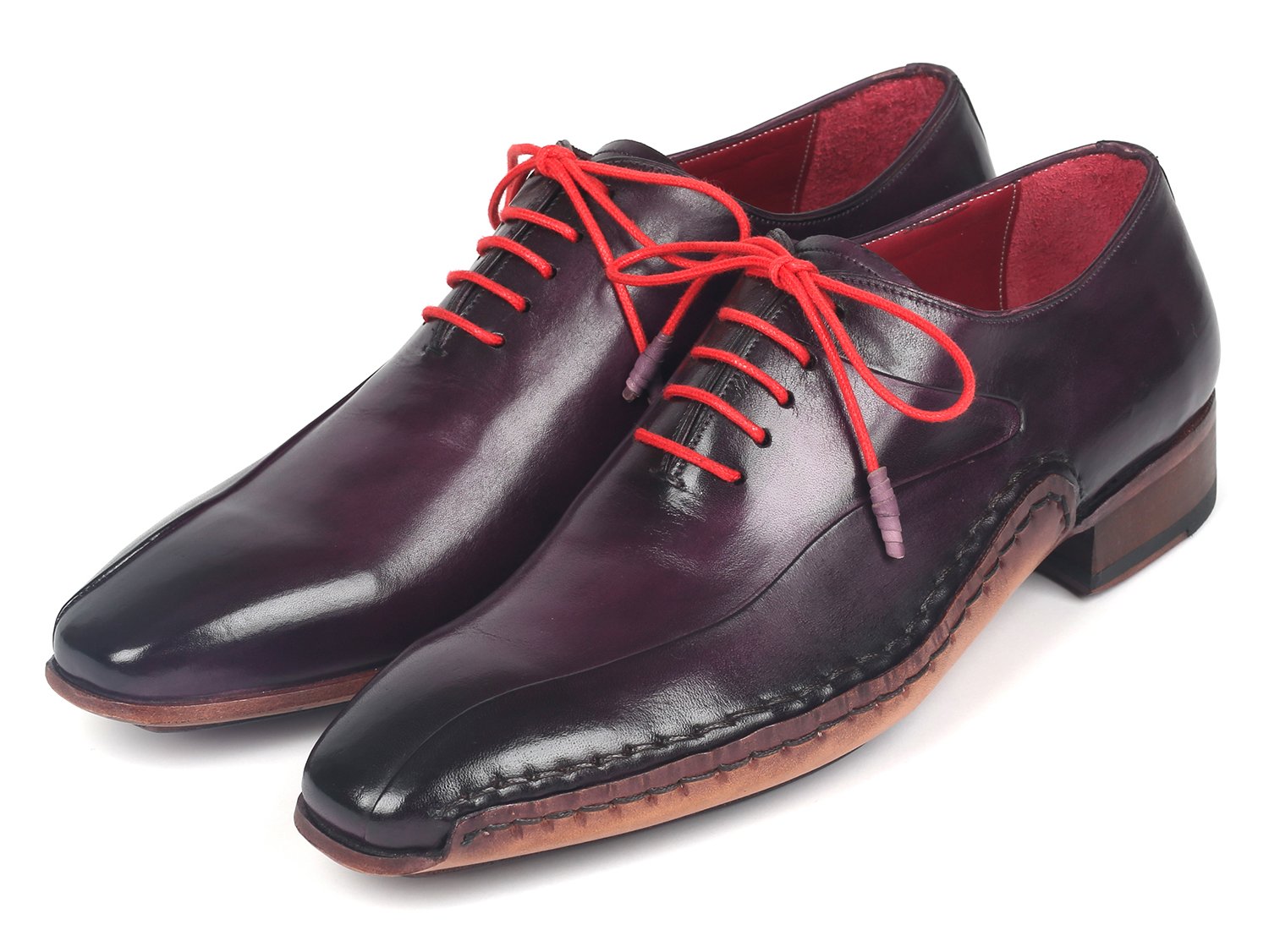 Paul Parkman Purple Leather Oxfords Side Hand-Sewn (ID