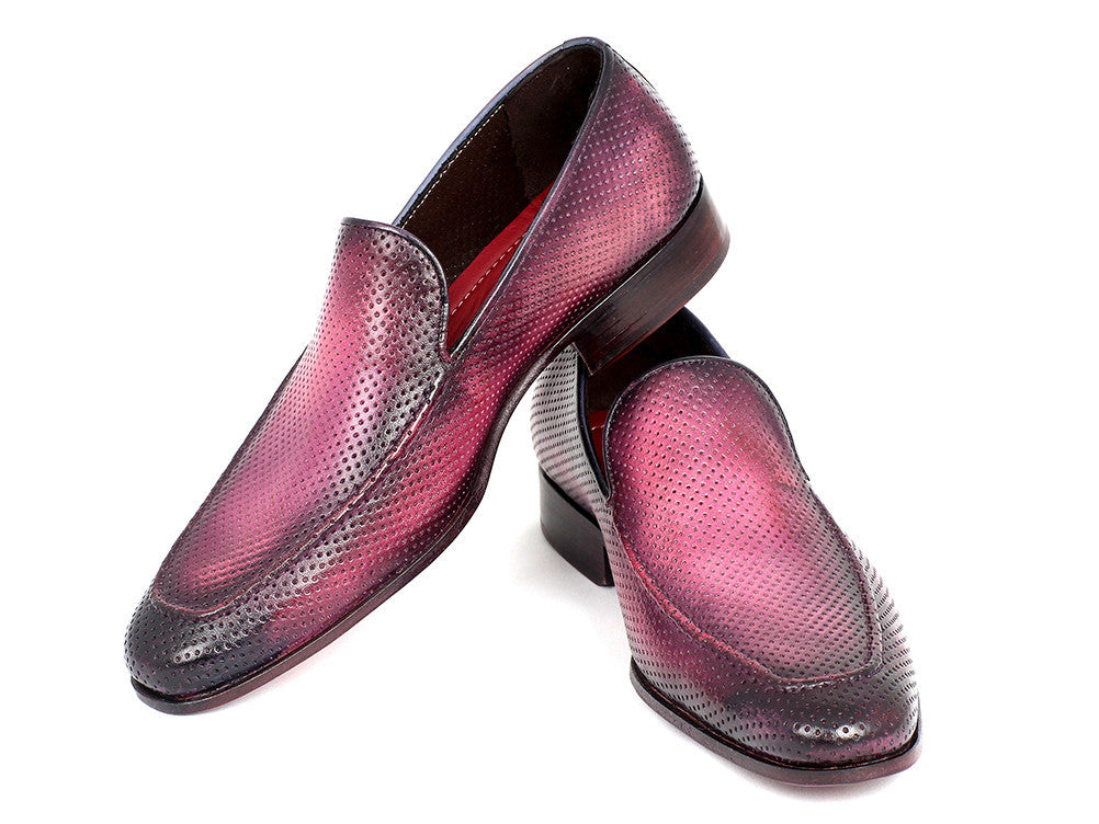 Paul Parkman Perforated Leather Loafers Purple (ID