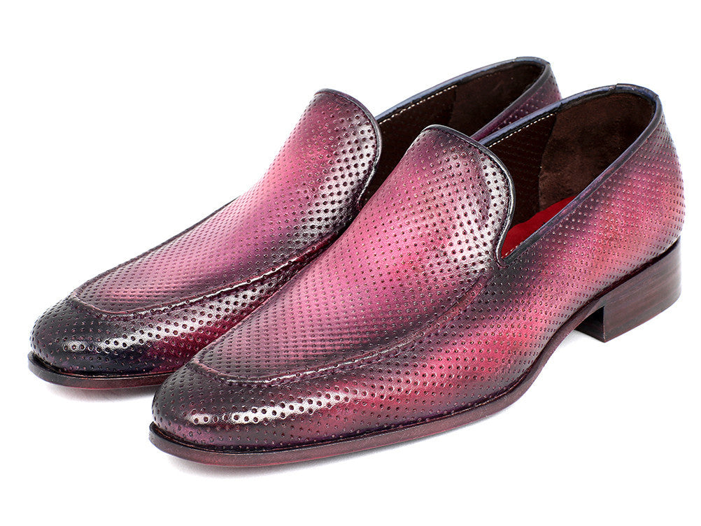 Paul Parkman Perforated Leather Loafers Purple (ID