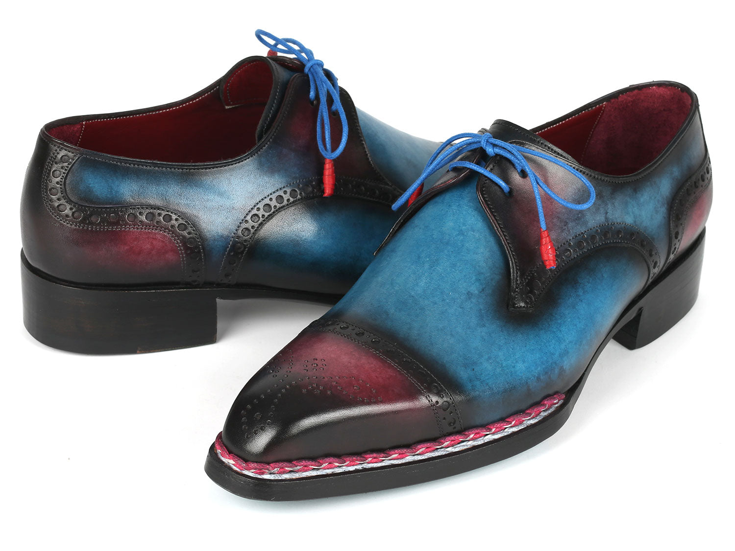 Paul Parkman Norwegian Welted Cap Toe Derby Shoes Blue &amp; Purple (ID