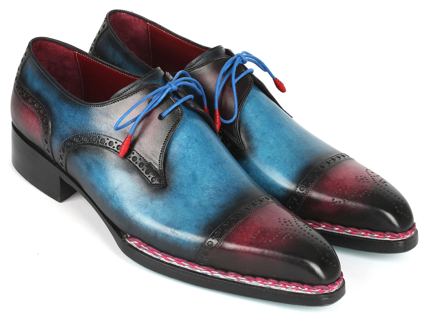 Paul Parkman Norwegian Welted Cap Toe Derby Shoes Blue &amp; Purple (ID