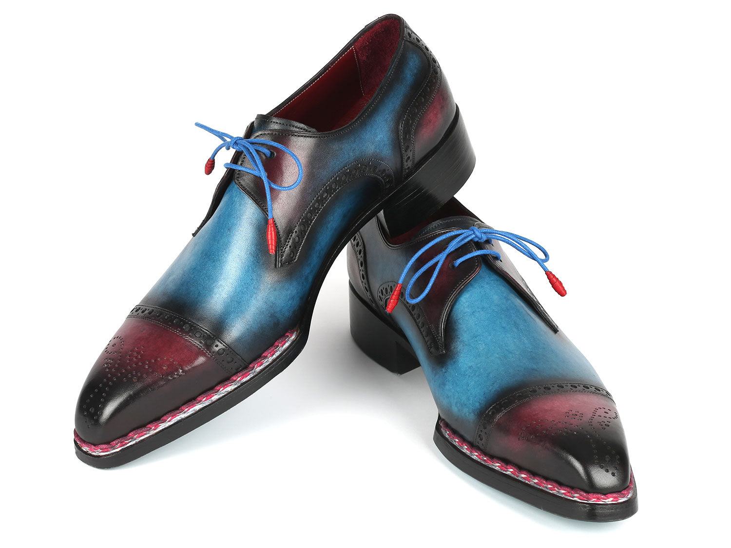 Paul Parkman Norwegian Welted Cap Toe Derby Shoes Blue &amp; Purple (ID