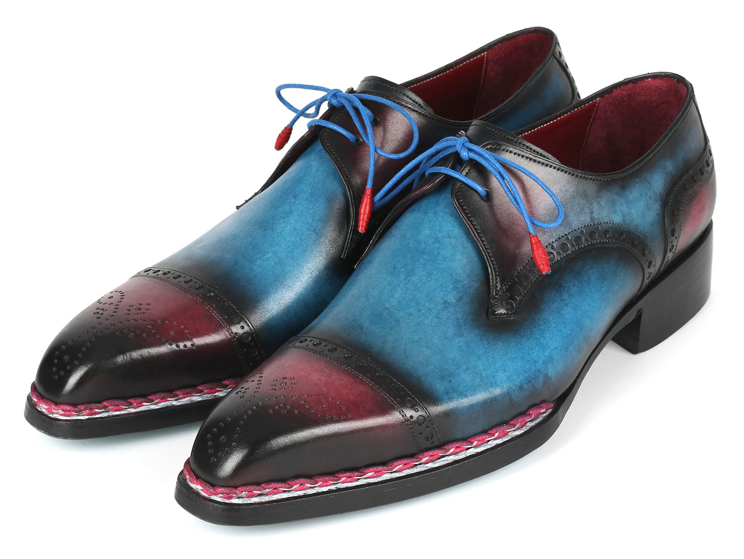 Paul Parkman Norwegian Welted Cap Toe Derby Shoes Blue &amp; Purple (ID