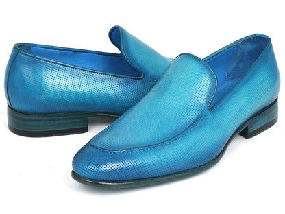 Paul Parkman Perforated Leather Loafers Turquoise (ID