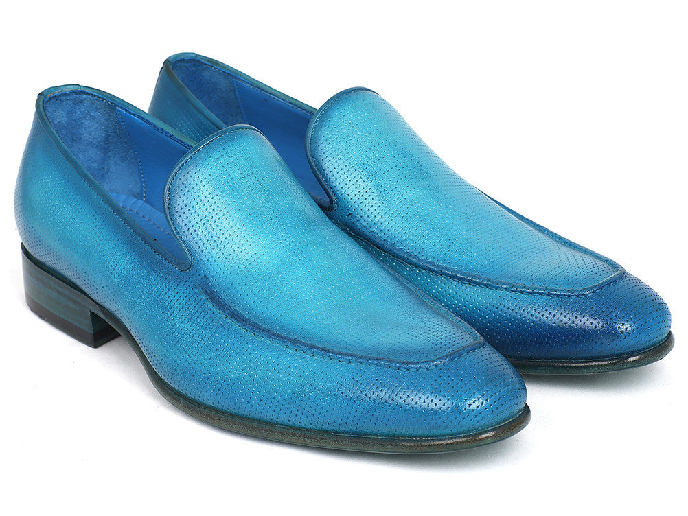 Paul Parkman Perforated Leather Loafers Turquoise (ID