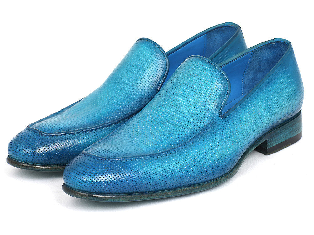 Paul Parkman Perforated Leather Loafers Turquoise (ID