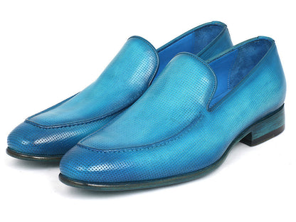 Paul Parkman Perforated Leather Loafers Turquoise (ID