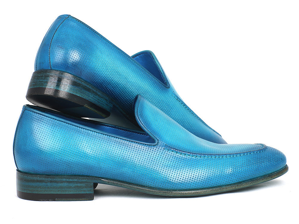 Paul Parkman Perforated Leather Loafers Turquoise (ID